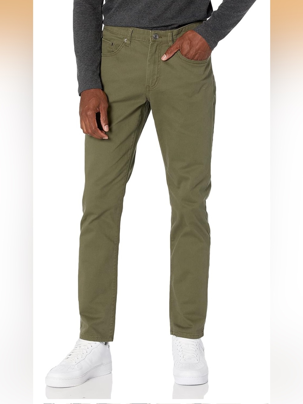 Slim Fit Men's 5-Pocket Stretch Twill Casual Pants 36x33 Olive Amazon Essentials